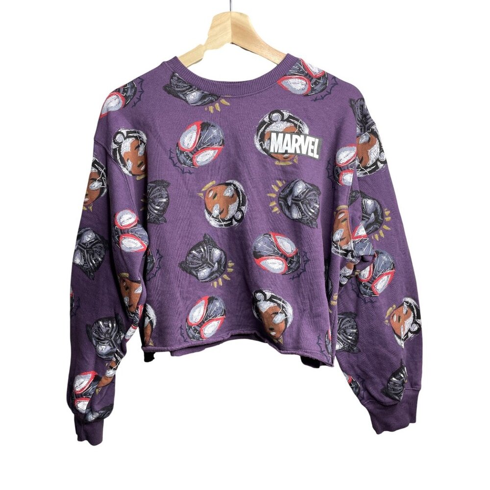 Marvel Purple Crop Sweatshirt Featuring Black Panther Spider-Verse Design Long S